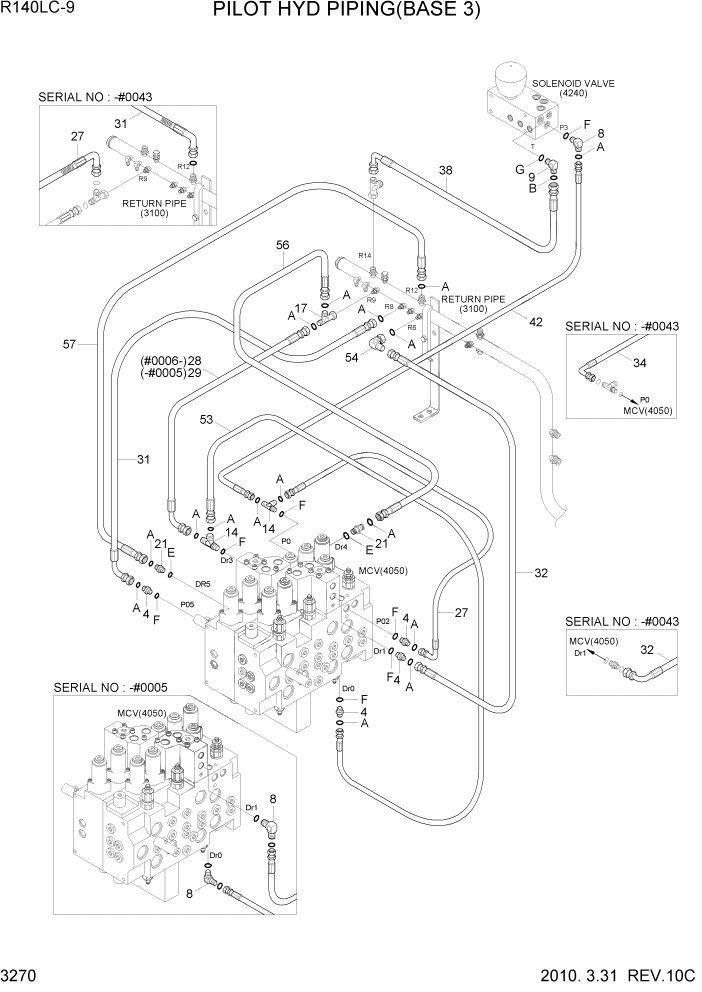 Схема запчастей Hyundai R140LC9 - PAGE 3270 PILOT HYD PIPING(BASE 3) ГИДРАВЛИЧЕСКАЯ СИСТЕМА