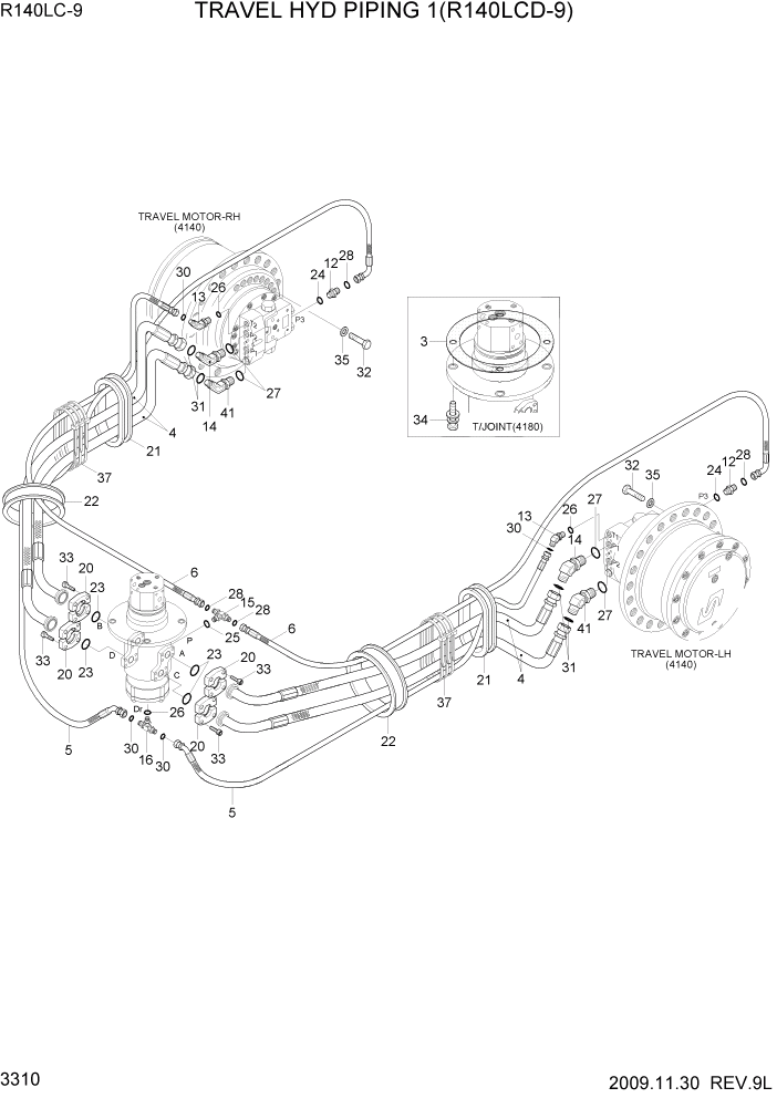 Схема запчастей Hyundai R140LC9 - PAGE 3310 TRAVEL HYD PIPING 1(R140LCD-9) ГИДРАВЛИЧЕСКАЯ СИСТЕМА