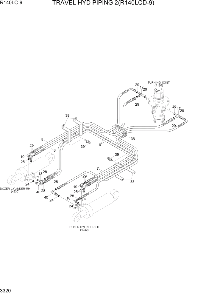 Схема запчастей Hyundai R140LC9 - PAGE 3320 TRAVEL HYD PIPING 2(R140LCD-9) ГИДРАВЛИЧЕСКАЯ СИСТЕМА