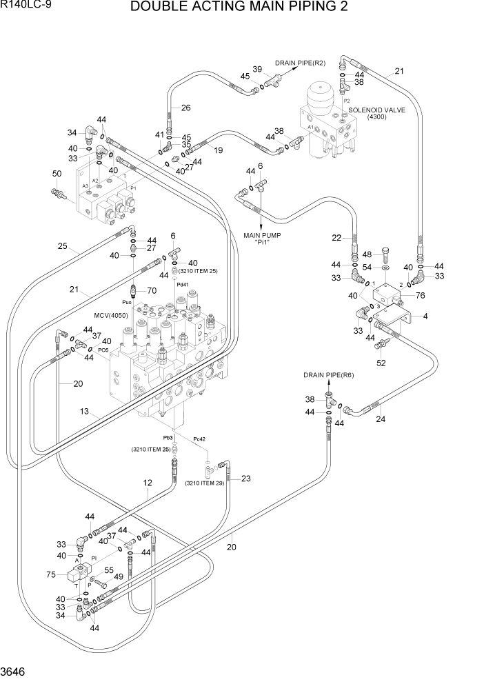 Схема запчастей Hyundai R140LC9 - PAGE 3646 DOUBLE ACTING MAIN PIPING KIT 2 ГИДРАВЛИЧЕСКАЯ СИСТЕМА