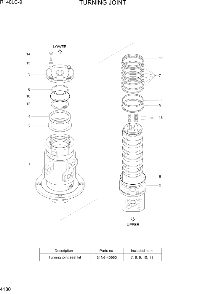 Схема запчастей Hyundai R140LC9 - PAGE 4180 TURNING JOINT ГИДРАВЛИЧЕСКИЕ КОМПОНЕНТЫ