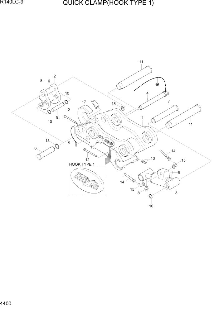 Схема запчастей Hyundai R140LC9 - PAGE 4400 QUICK CLAMP(HOOK TYPE 1) ГИДРАВЛИЧЕСКИЕ КОМПОНЕНТЫ