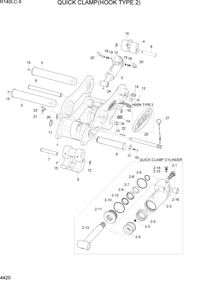 Схема запчастей Hyundai R140LC9 - PAGE 4420 QUICK CLAMP(HOOK TYPE 2) ГИДРАВЛИЧЕСКИЕ КОМПОНЕНТЫ