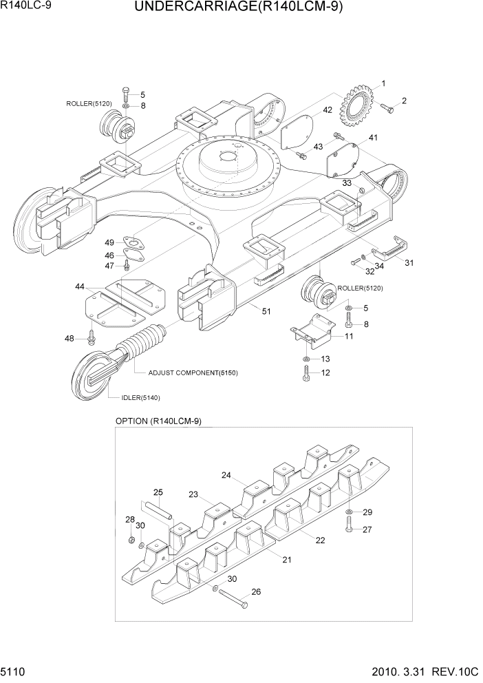 Схема запчастей Hyundai R140LC9 - PAGE 5110 UNDERCARRIAGE(R140LCM-9) ХОДОВАЯ ЧАСТЬ