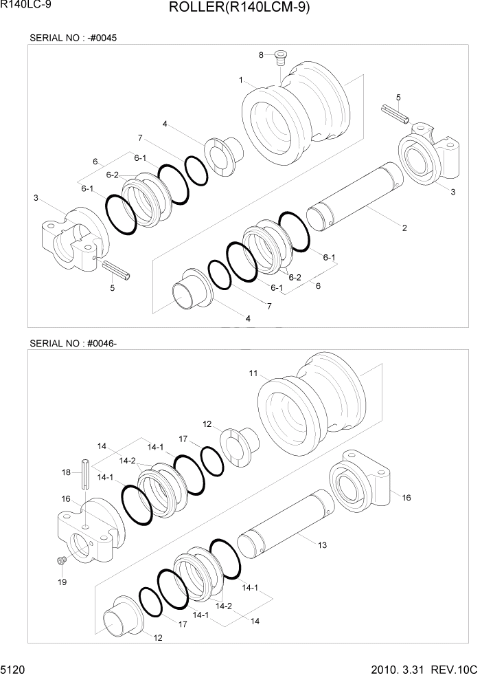 Схема запчастей Hyundai R140LC9 - PAGE 5120 ROLLER(R140LCM-9) ХОДОВАЯ ЧАСТЬ