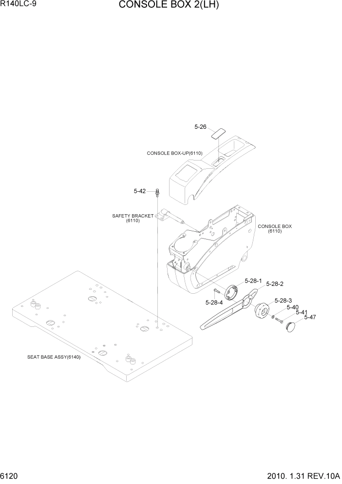 Схема запчастей Hyundai R140LC9 - PAGE 6120 CONSOLE BOX 2(LH) СТРУКТУРА