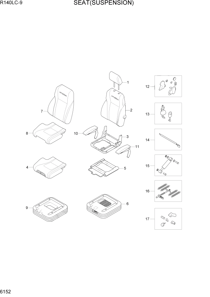 Схема запчастей Hyundai R140LC9 - PAGE 6152 SEAT(SUSPENSION) СТРУКТУРА