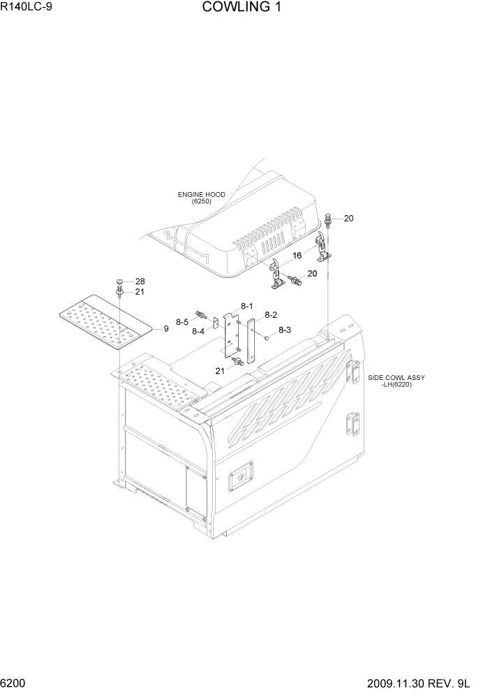 Схема запчастей Hyundai R140LC9 - PAGE 6200 COWLING 1 СТРУКТУРА