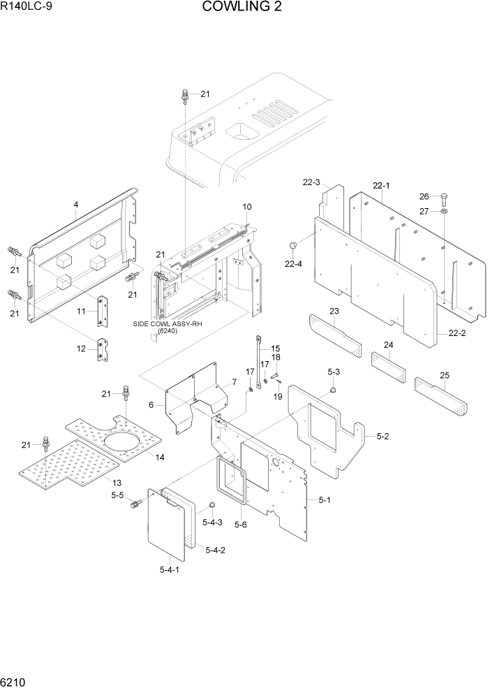 Схема запчастей Hyundai R140LC9 - PAGE 6210 COWLING 2 СТРУКТУРА