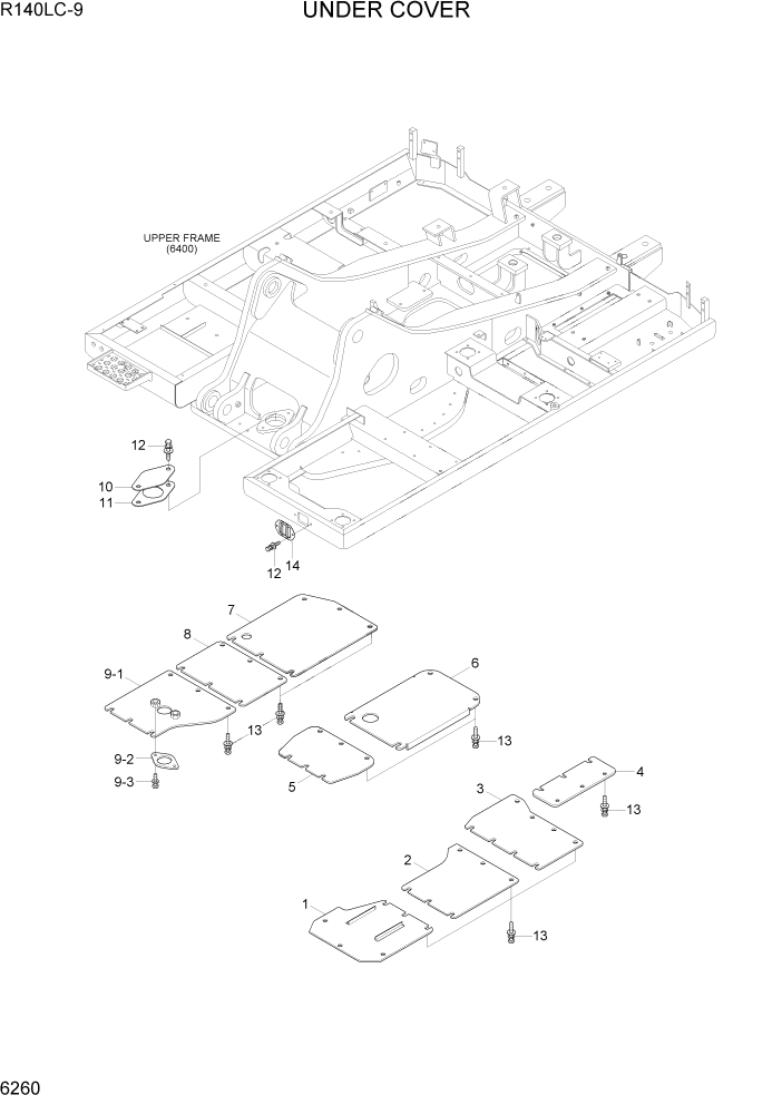 Схема запчастей Hyundai R140LC9 - PAGE 6260 UNDER COVER СТРУКТУРА