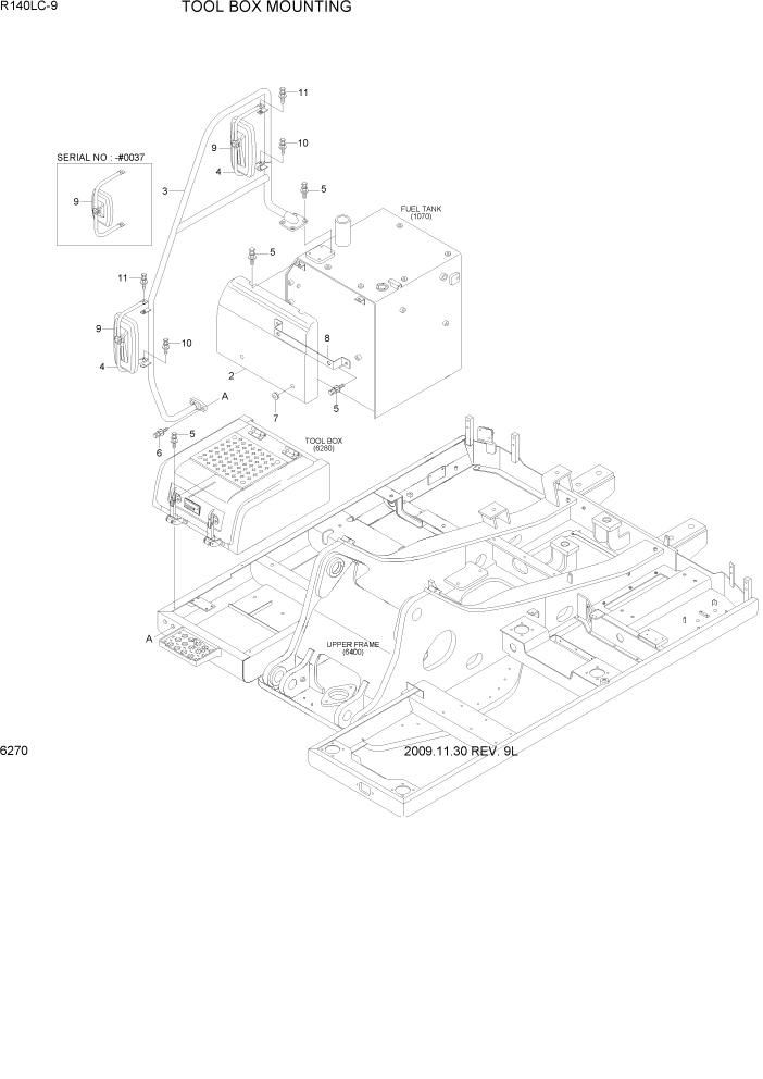 Схема запчастей Hyundai R140LC9 - PAGE 6270 TOOL BOX MOUNTING СТРУКТУРА