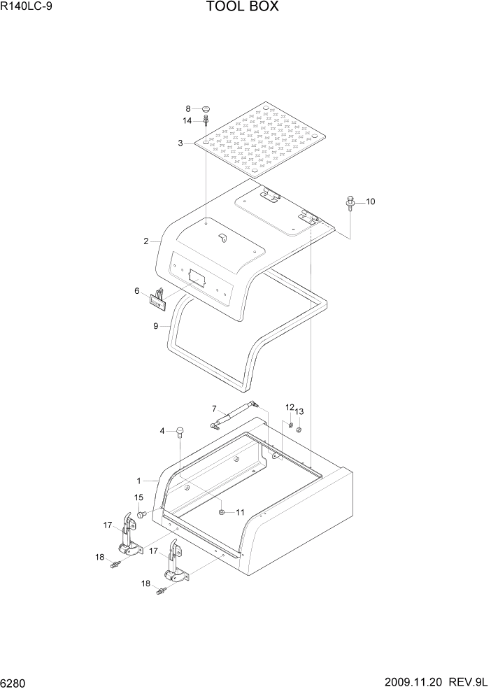 Схема запчастей Hyundai R140LC9 - PAGE 6280 TOOL BOX СТРУКТУРА