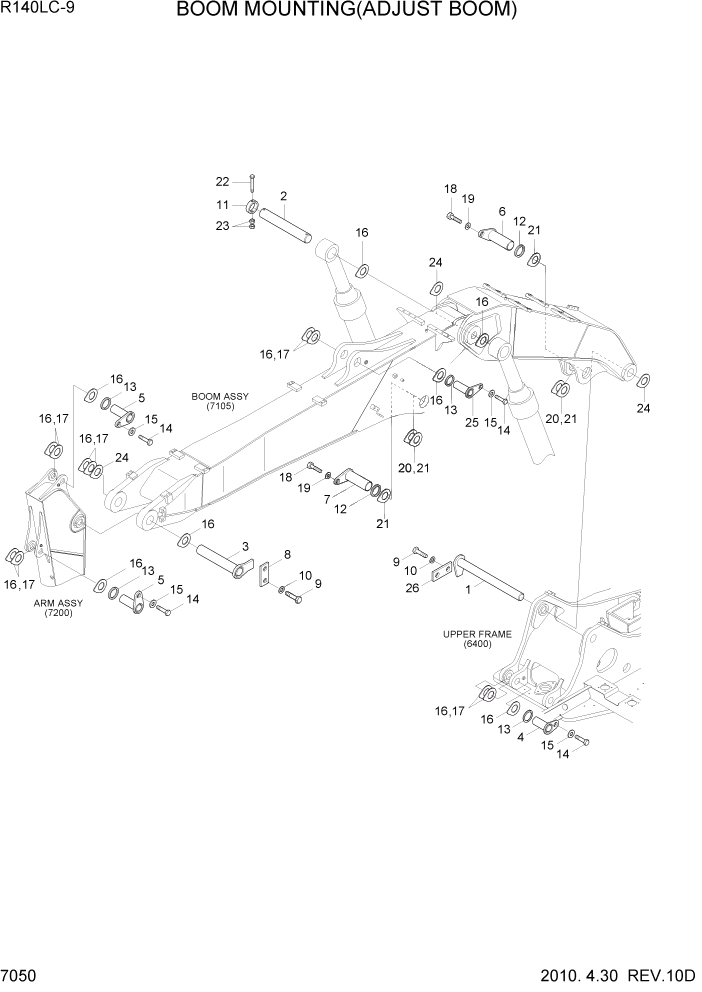 Схема запчастей Hyundai R140LC9 - PAGE 7050 BOOM MOUNTING(ADJUST BOOM) РАБОЧЕЕ ОБОРУДОВАНИЕ