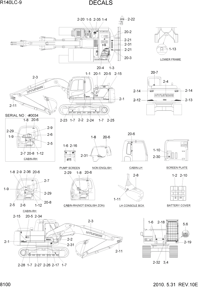 Схема запчастей Hyundai R140LC9 - PAGE 8100 DECALS ДРУГИЕ ЧАСТИ