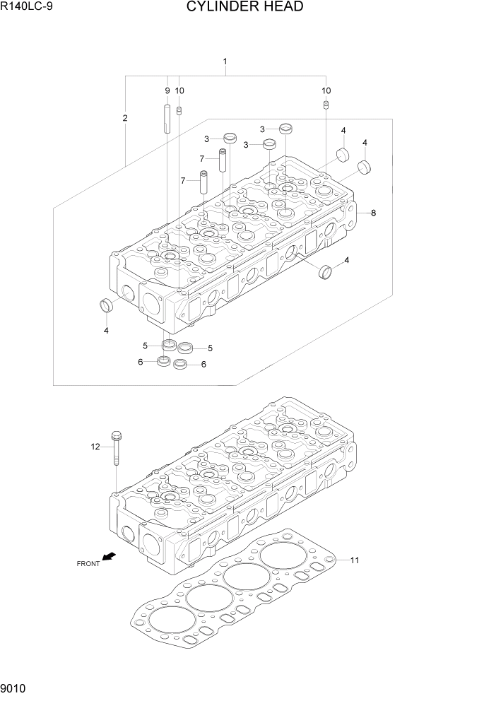 Схема запчастей Hyundai R140LC9 - PAGE 9010 CYLINDER HEAD ДВИГАТЕЛЬ БАЗА