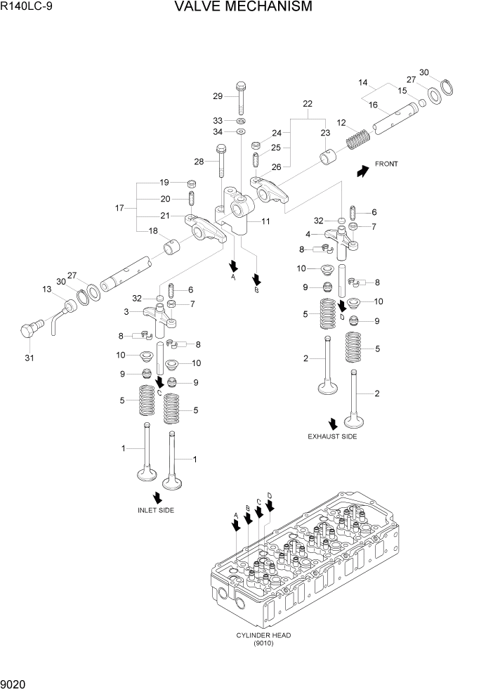 Схема запчастей Hyundai R140LC9 - PAGE 9020 VALVE MECHANISM ДВИГАТЕЛЬ БАЗА