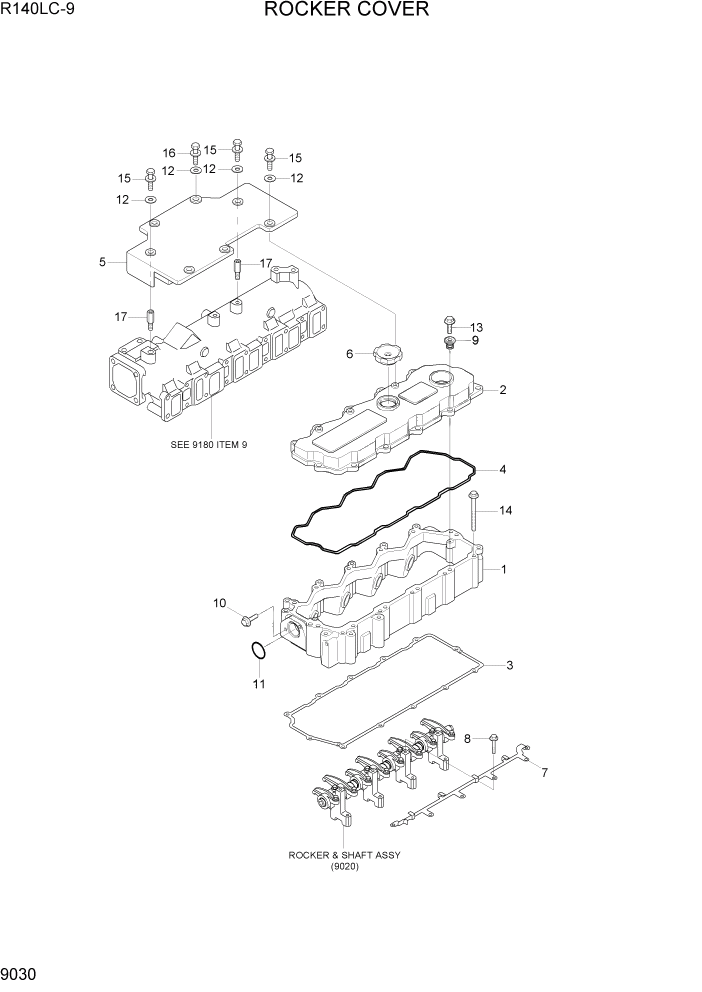 Схема запчастей Hyundai R140LC9 - PAGE 9030 ROCKER COVER ДВИГАТЕЛЬ БАЗА