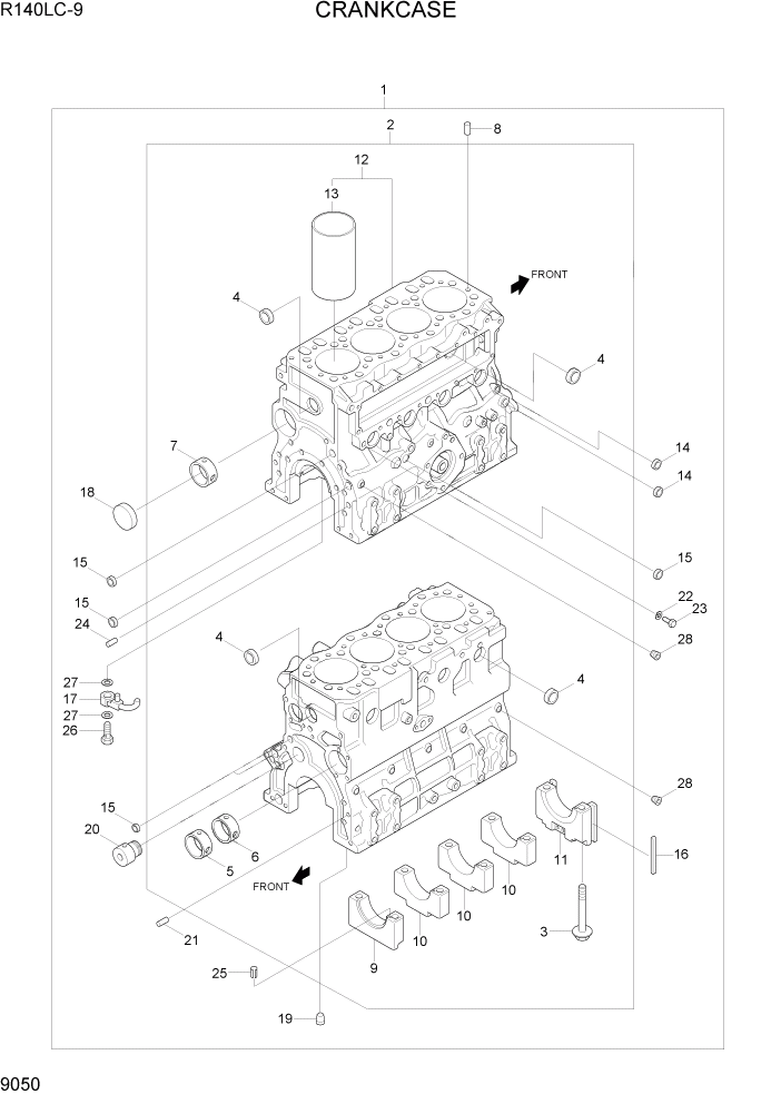 Схема запчастей Hyundai R140LC9 - PAGE 9050 CRANKCASE ДВИГАТЕЛЬ БАЗА