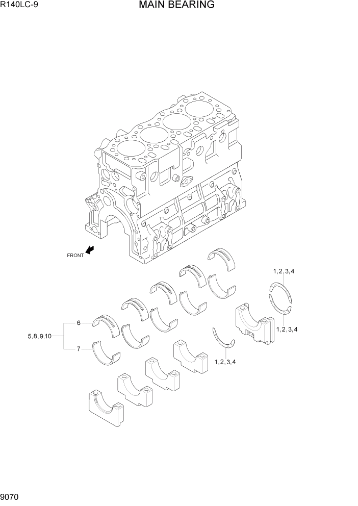 Схема запчастей Hyundai R140LC9 - PAGE 9070 MAIN BEARING ДВИГАТЕЛЬ БАЗА