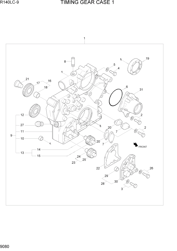 Схема запчастей Hyundai R140LC9 - PAGE 9080 TIMING GEAR CASE 1 ДВИГАТЕЛЬ БАЗА