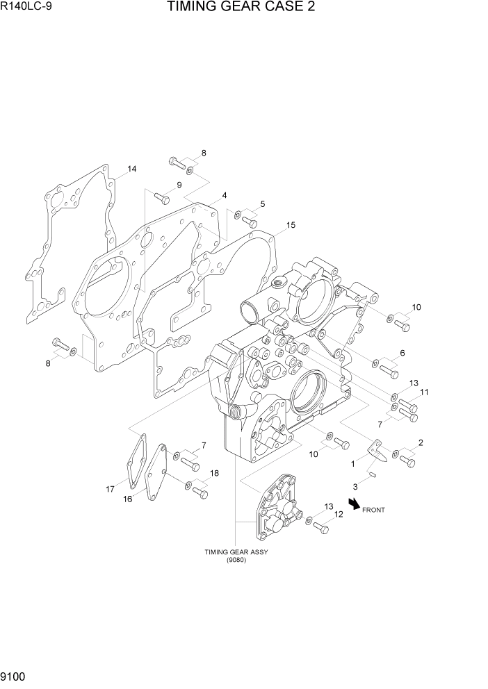 Схема запчастей Hyundai R140LC9 - PAGE 9100 TIMING GEAR CASE 2 ДВИГАТЕЛЬ БАЗА