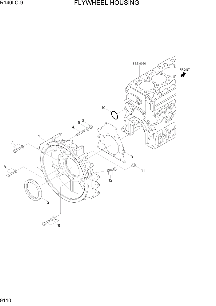 Схема запчастей Hyundai R140LC9 - PAGE 9110 FLYWHEEL HOUSING ДВИГАТЕЛЬ БАЗА