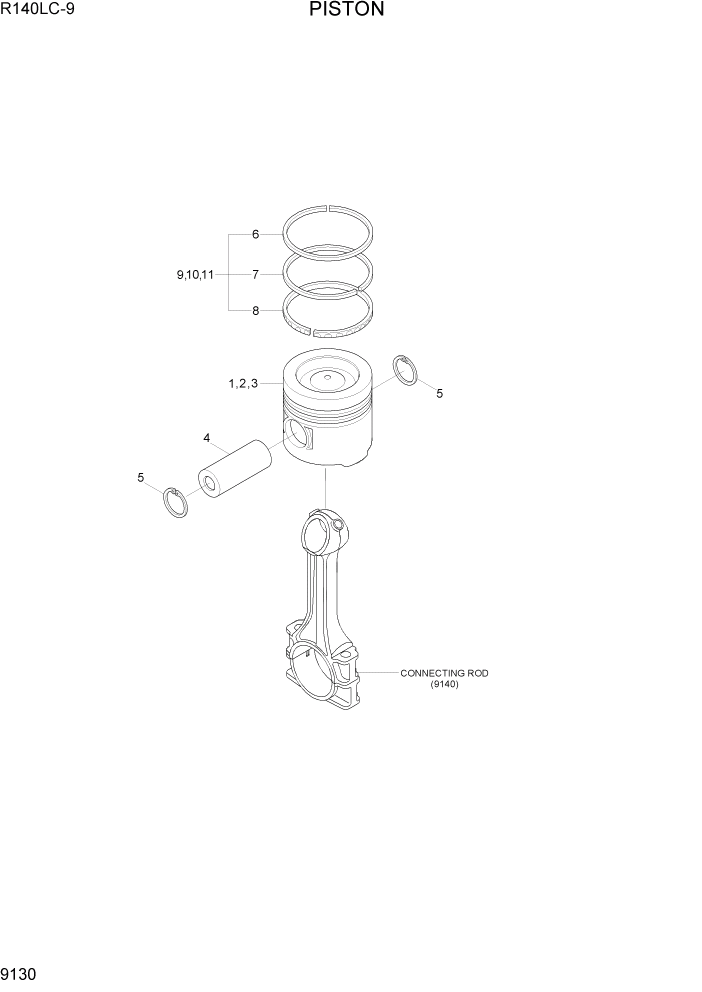 Схема запчастей Hyundai R140LC9 - PAGE 9130 PISTON ДВИГАТЕЛЬ БАЗА