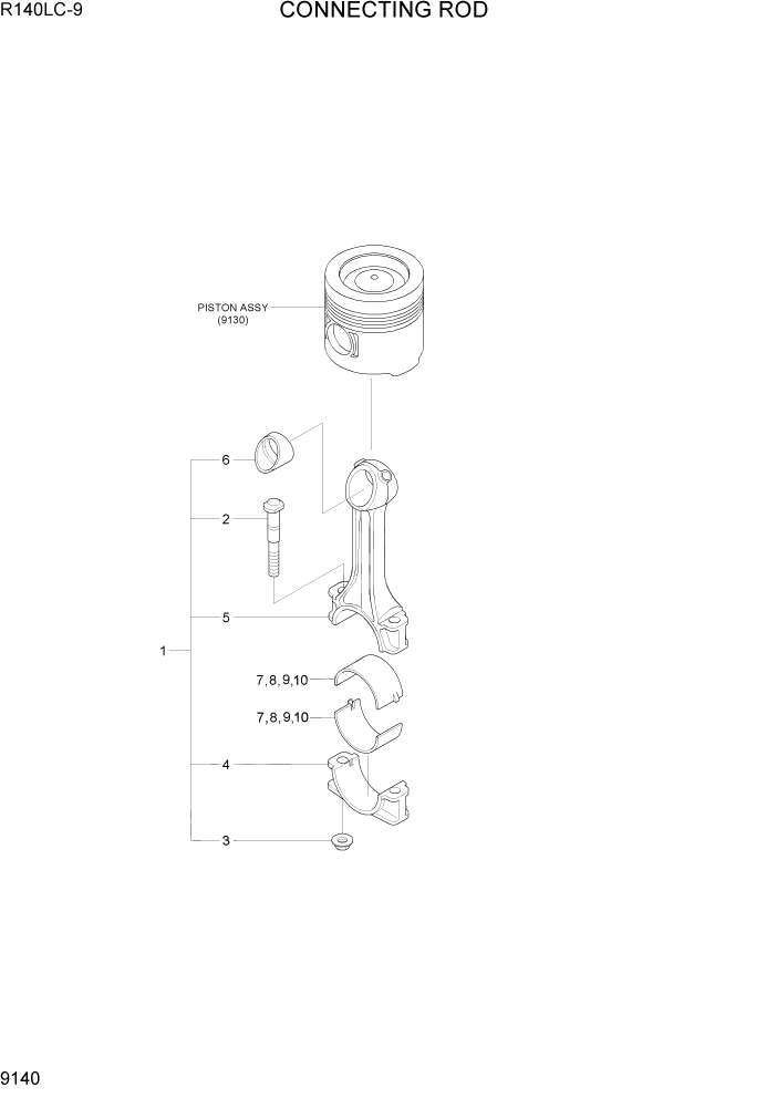 Схема запчастей Hyundai R140LC9 - PAGE 9140 CONNECTING ROD ДВИГАТЕЛЬ БАЗА