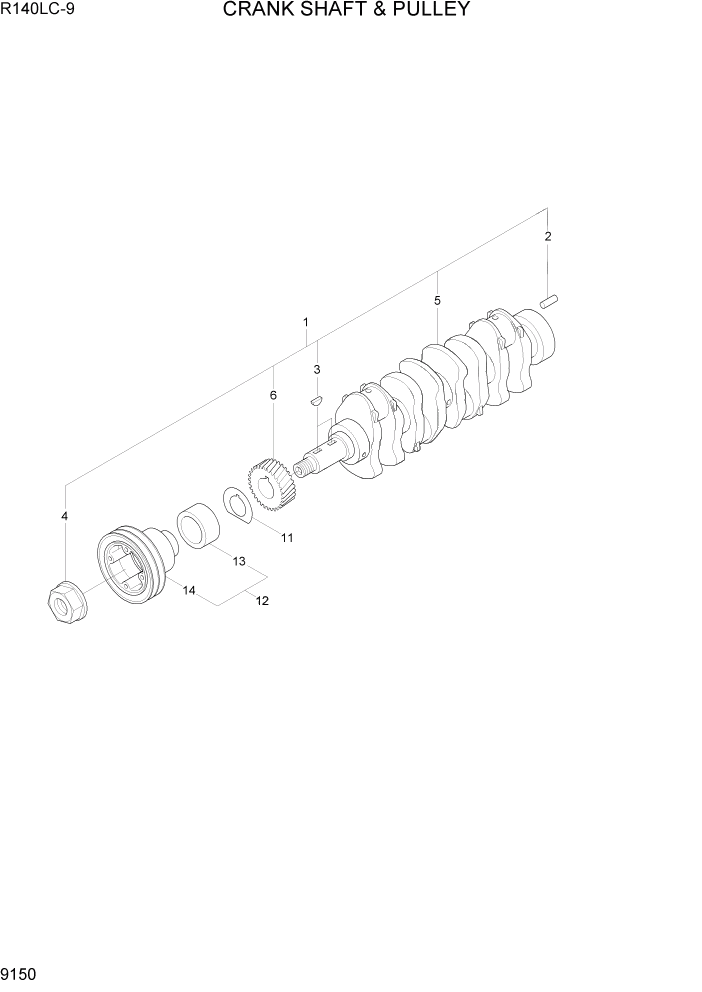 Схема запчастей Hyundai R140LC9 - PAGE 9150 CRANKSHAFT & PULLEY ДВИГАТЕЛЬ БАЗА