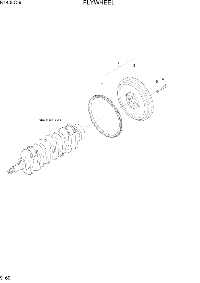 Схема запчастей Hyundai R140LC9 - PAGE 9160 FLYWHEEL ДВИГАТЕЛЬ БАЗА