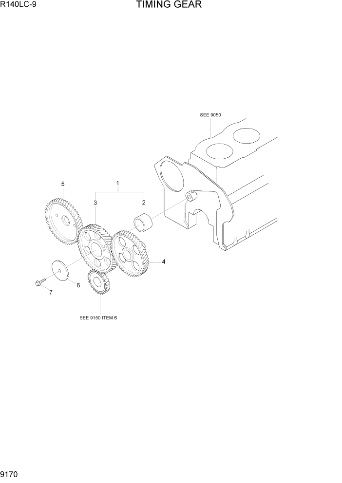 Схема запчастей Hyundai R140LC9 - PAGE 9170 TIMING GEAR ДВИГАТЕЛЬ БАЗА