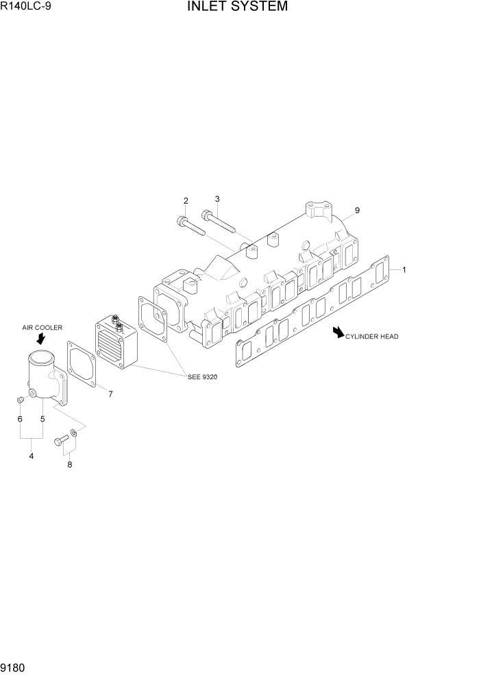 Схема запчастей Hyundai R140LC9 - PAGE 9180 INLET SYSTEM ДВИГАТЕЛЬ БАЗА