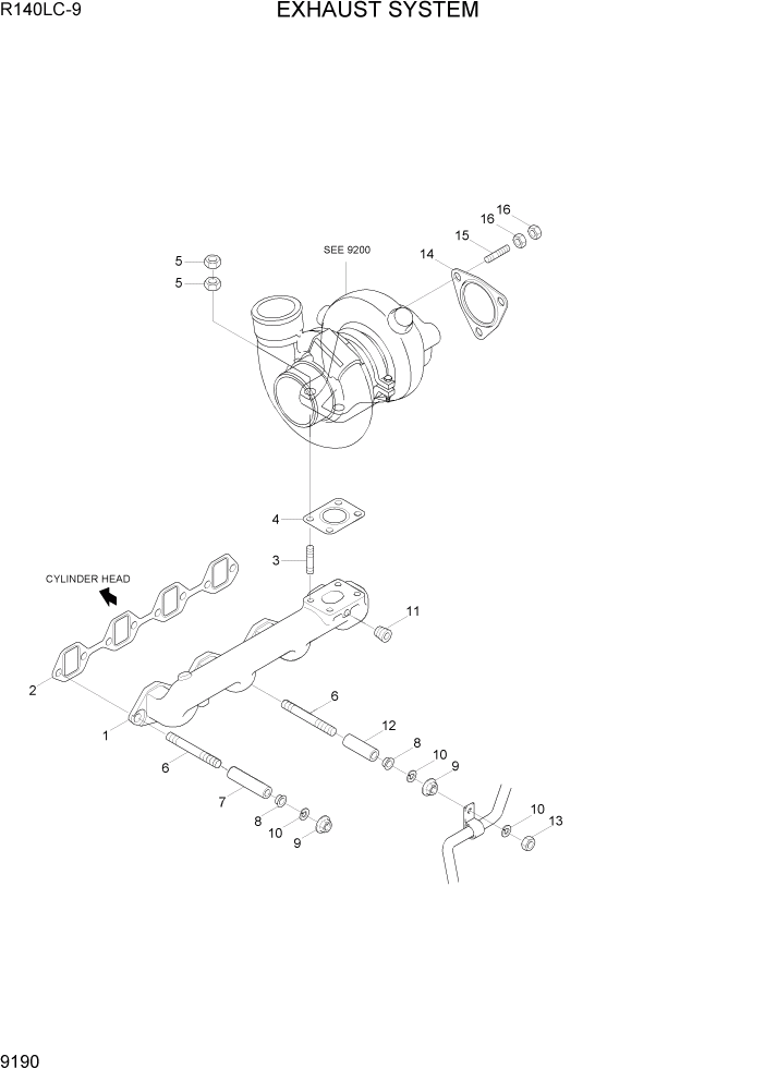 Схема запчастей Hyundai R140LC9 - PAGE 9190 EXHAUST SYSTEM ДВИГАТЕЛЬ БАЗА