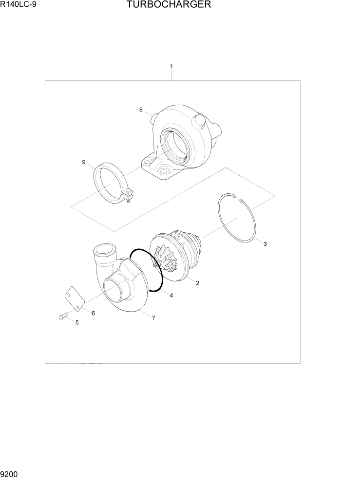 Схема запчастей Hyundai R140LC9 - PAGE 9200 TURBOCHARGER ДВИГАТЕЛЬ БАЗА