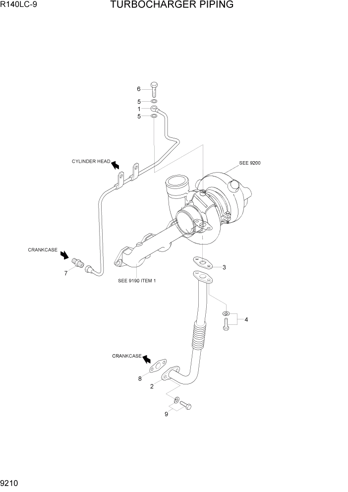 Схема запчастей Hyundai R140LC9 - PAGE 9210 TURBOCHARGER PIPING ДВИГАТЕЛЬ БАЗА