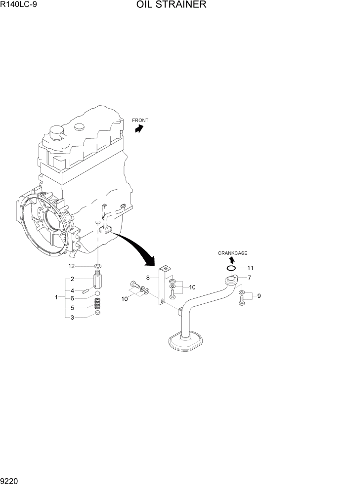 Схема запчастей Hyundai R140LC9 - PAGE 9220 OIL STRAINER ДВИГАТЕЛЬ БАЗА