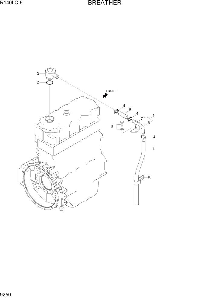 Схема запчастей Hyundai R140LC9 - PAGE 9250 BREATHER ДВИГАТЕЛЬ БАЗА