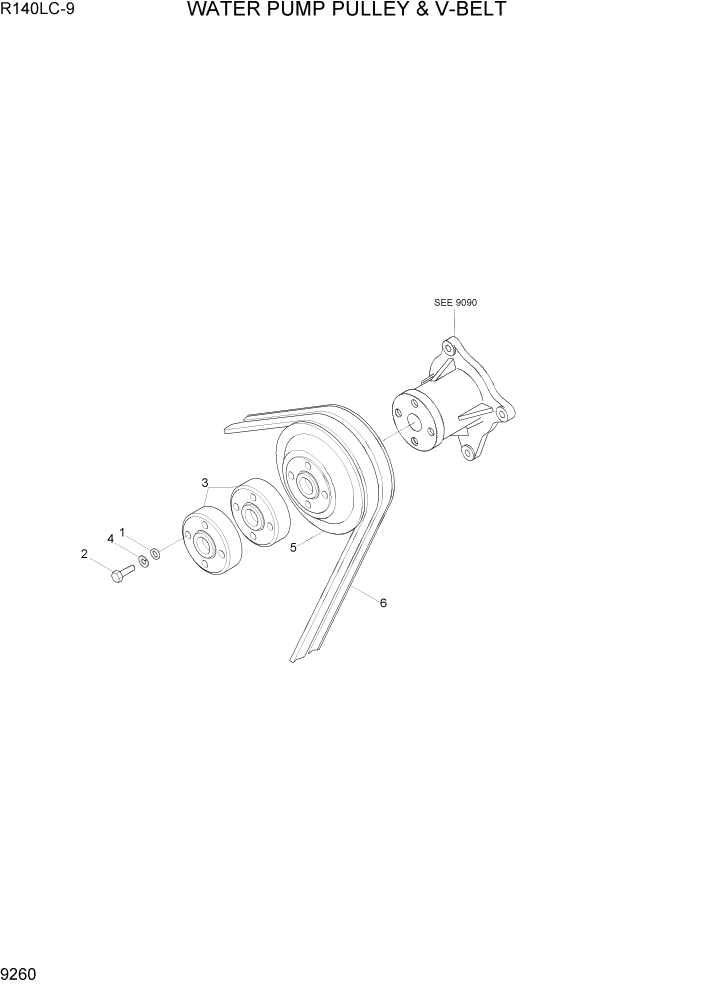 Схема запчастей Hyundai R140LC9 - PAGE 9260 WATER PUMP PULLEY & V-BELT ДВИГАТЕЛЬ БАЗА