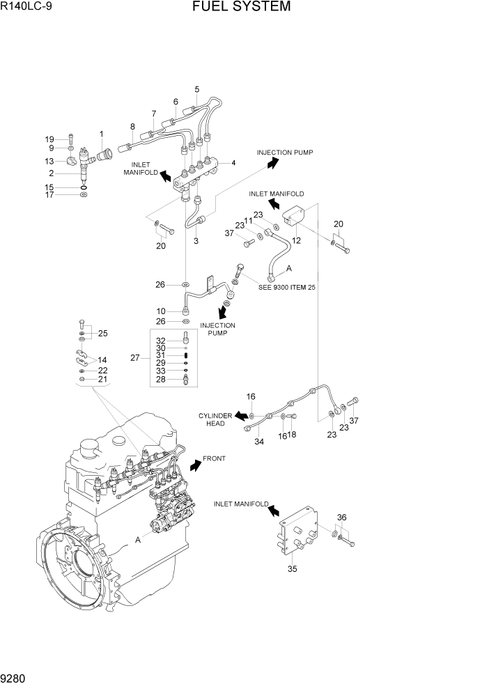 Схема запчастей Hyundai R140LC9 - PAGE 9280 FUEL SYSTEM ДВИГАТЕЛЬ БАЗА