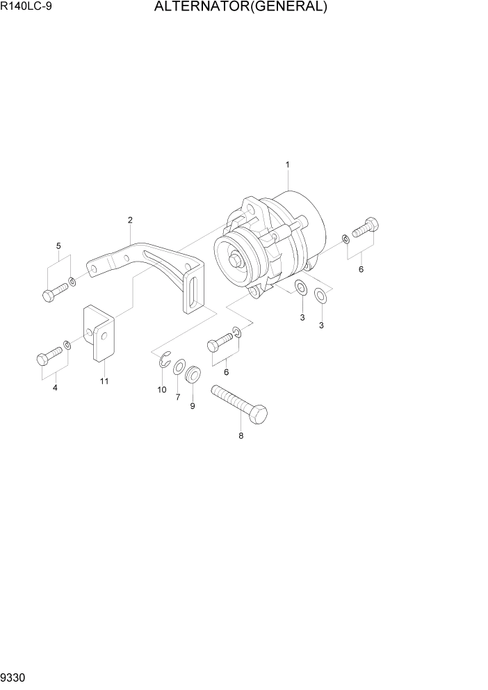 Схема запчастей Hyundai R140LC9 - PAGE 9330 ALTERNATOR(GENERAL) ДВИГАТЕЛЬ БАЗА