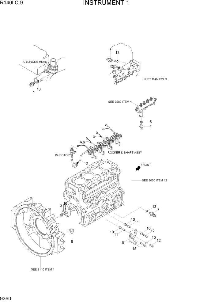 Схема запчастей Hyundai R140LC9 - PAGE 9360 INSTRUMENT 1 ДВИГАТЕЛЬ БАЗА