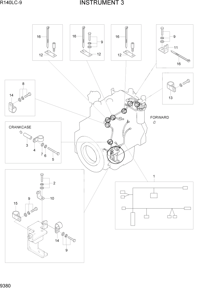 Схема запчастей Hyundai R140LC9 - PAGE 9380 INSTRUMENT 3 ДВИГАТЕЛЬ БАЗА