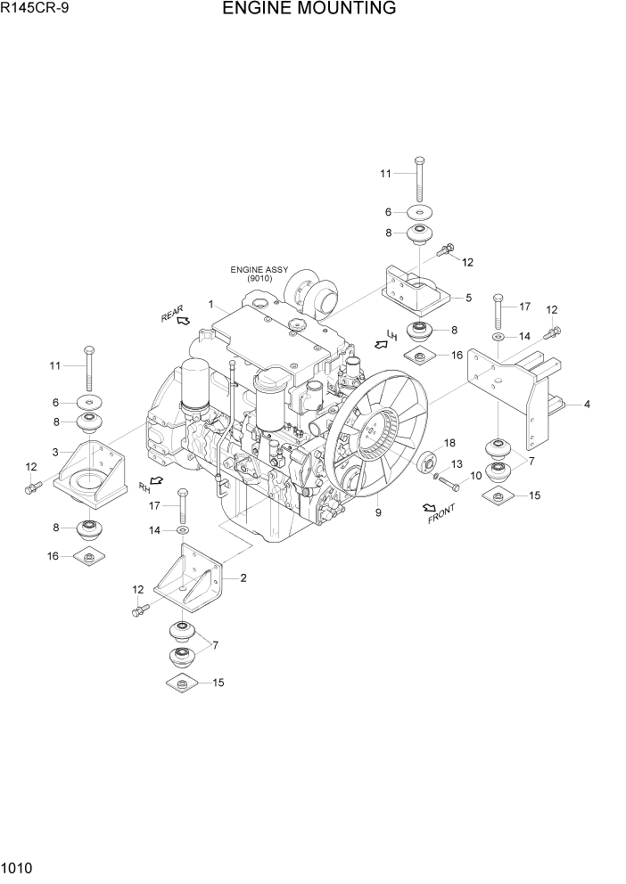 Схема запчастей Hyundai R145CR9 - PAGE 1010 ENGINE MOUNTING СИСТЕМА ДВИГАТЕЛЯ