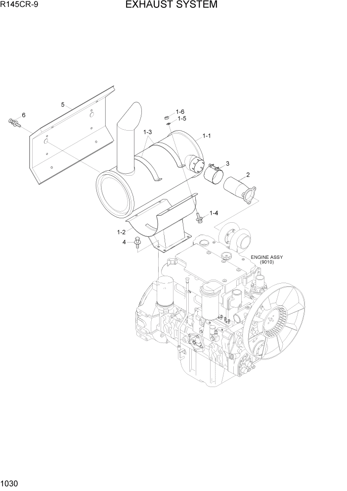 Схема запчастей Hyundai R145CR9 - PAGE 1030 EXHAUST SYSTEM СИСТЕМА ДВИГАТЕЛЯ