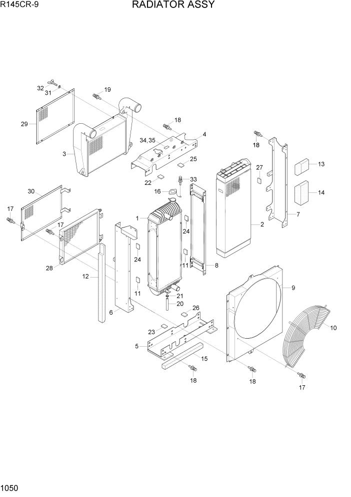 Схема запчастей Hyundai R145CR9 - PAGE 1050 RADIATOR ASSY СИСТЕМА ДВИГАТЕЛЯ