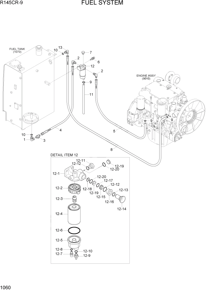 Схема запчастей Hyundai R145CR9 - PAGE 1060 FUEL SYSTEM СИСТЕМА ДВИГАТЕЛЯ