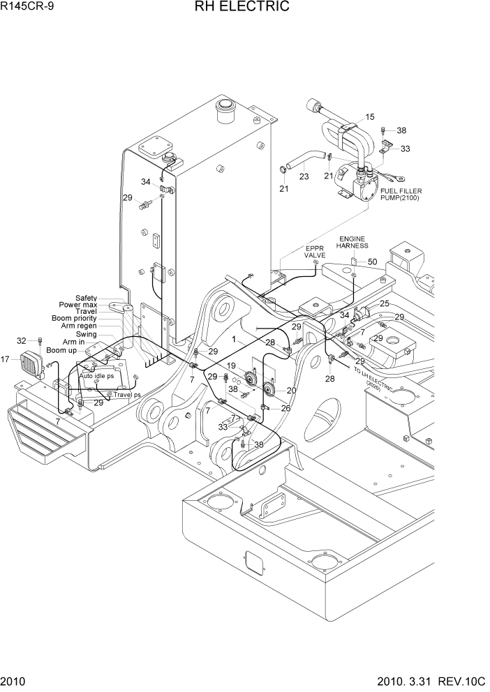 Схема запчастей Hyundai R145CR9 - PAGE 2010 RH ELECTRIC ЭЛЕКТРИЧЕСКАЯ СИСТЕМА
