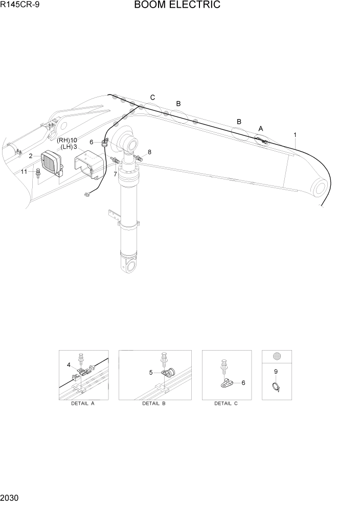 Схема запчастей Hyundai R145CR9 - PAGE 2030 BOOM ELECTRIC ЭЛЕКТРИЧЕСКАЯ СИСТЕМА