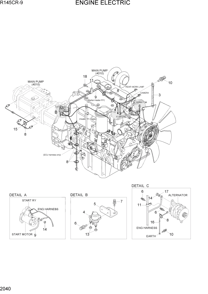 Схема запчастей Hyundai R145CR9 - PAGE 2040 ENGINE ELECTRIC ЭЛЕКТРИЧЕСКАЯ СИСТЕМА