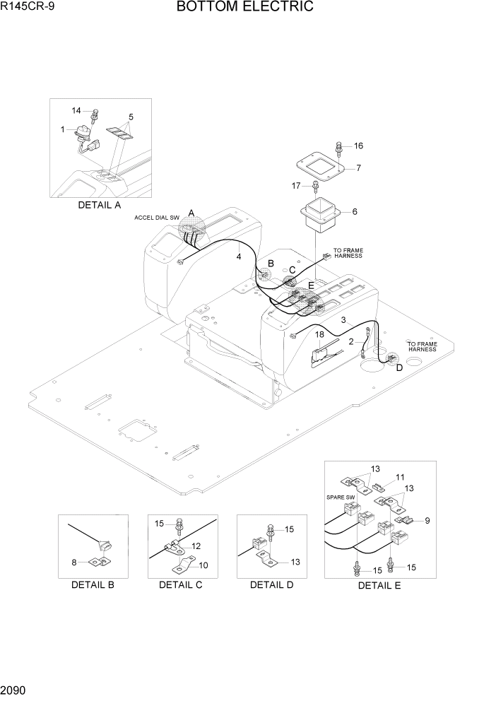 Схема запчастей Hyundai R145CR9 - PAGE 2090 BOTTOM ELECTRIC ЭЛЕКТРИЧЕСКАЯ СИСТЕМА